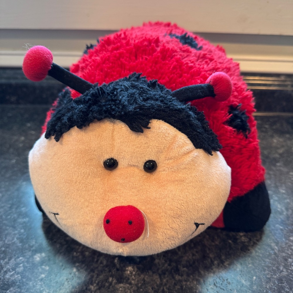 Retired Pillow Pets Ladybug Plush Red Black Spotted Stuffed Animal Travel Pillow